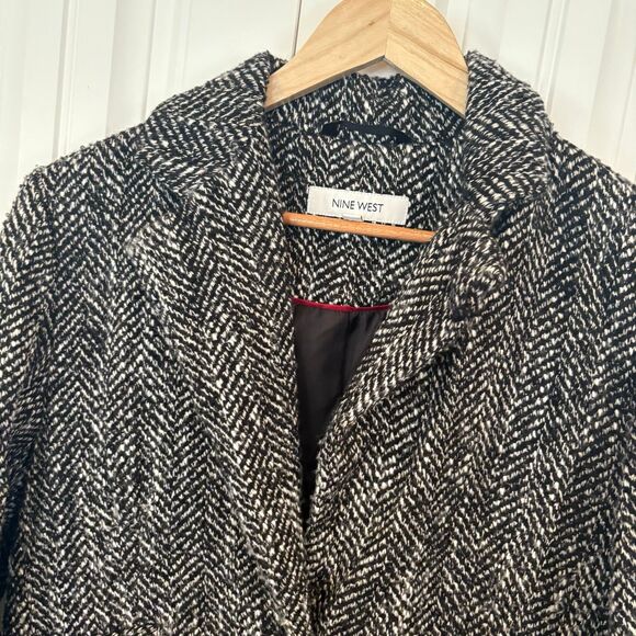 Nine West Black And White Wool Blend Coat Size Large - Picture 3 of 8